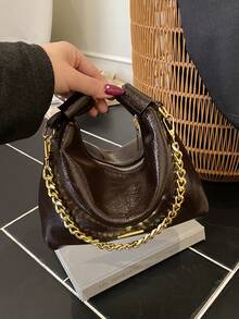 Hollow Straw Woven PU Patchwork Mini Underarm Bag With Star Pendant Detachable Leather Shoulder Strap Zipper Closure Women's Crossbody Small Bag - Coffee Brown - View 8