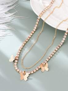 Nooxian 2件套女士礼物金项链套装，配蝴蝶吊坠，时尚简约休闲风格项链 - 金黃色 - 查看 2