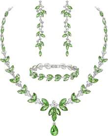 ¡RecomendadoEVER FAITH Mujer Set de Joyería Cristal Austriaco Bola de Boda Hoja Collar Pendientes Sets para Novia¡Top de Temporada - Marrón y Blanco Tono Dorado - Ver 14