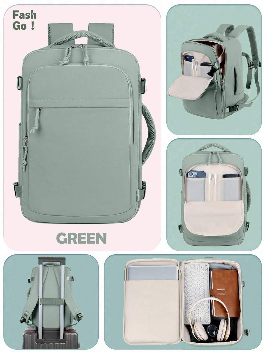 1pc Large Capacity Lightweight Travel Backpack, Women's Work Bag, Portable With Luggage Strap Design. College Style Backpack With Shoe Compartment. Waterproof Business Large Capacity Daily/Weekend Bag, TSA Compliant, With USB Charging Port.