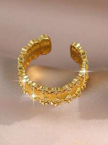 1pc Minimalist Chic Openable Gold-Plated Ring, Elegantly Embedded Cubic Zirconia Charm Ring, Suitable For Bride, Engagement, Wedding, Girlfriend Birthday, Date Gift - Yellow Gold - View 9