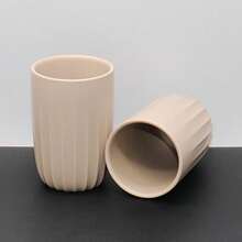 Bathroom Vanity Set, Striped Design Liquid Soap Dispenser, Lotion Dispenser Set, Toothbrush Holder, Freely Combinable, Handmade Ceramic Bathroom Accessories Set, Bathroom Ensemble - Khaki - View 6