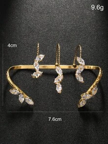 1pc Fashionable Gold Leaf & Branch Zirconia Cuff Bracelet, Elegant Design Open Bangle Jewelry For Women - Gold - View 5