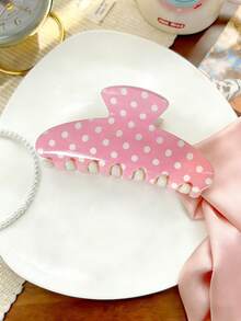 2个/1个 女士 4.53英寸/11厘米 粉蓝波点贝壳发爪夹，时尚鲨鱼齿发饰，优雅简约纯色发夹，适合日常、休闲、派对、海滩、度假、发型设计、洗发、化妆、服装配饰，秋冬春夏皆宜 - 彩色 - 查看 6