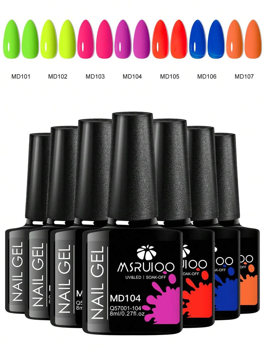 Bộ 7 lọ sơn gel móng tay 8ml, bền lâu, không chì, không HEMA & TPO, màu neon huỳnh quang, sơn gel UV dễ tẩy, tự thiết kế nghệ thuật móng tay, bộ sơn gel vẽ móng, thích hợp cho tiệm nail và sử dụng tại nhà.
