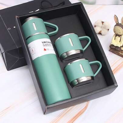 1/2/3 piezas Botella de acero inoxidable aislada al vacío de 500ml/16.9oz con taza, apta para bebidas calientes y frías como café, negocios, escuela, oficina, regalos de cumpleaños, días festivos, taza para el hogar, Día de la Madre