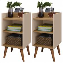 Kit With 2 Units Of Bedside Tables With Retro Legs And Cell Phone Holder And Compact Bedroom Organizer Max - 咖啡棕 - 查看 1