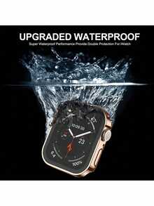 2件裝防水手錶保護殼，適用於 40mm、41mm、42mm、44mm、45mm、46mm 與 49mm 尺寸，硬 PC 材質搭配強化玻璃螢幕保護膜，3合1防水圈，相容 Ultra/12/11/10/9/8/7/6/5/4/SE 系列，易於佩戴，觸控靈敏，適合男女運動與休閒手錶殼 - 玫瑰金*2 - 查看 2