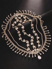 Rhinestone Tassel Forehead Pendant Headpiece, Fashionable European And American Style Stage Performance Hair Accessory, Hair Chain, Bride To Be, Party, Hair Accessories For Women - Gold - 查看 10