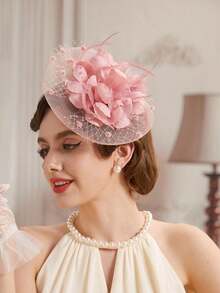 1件女士复古20、30、50年代风格头饰，配有蝴蝶结、花朵和面纱，适合婚礼、下午茶派对等场合。 - 彩色 - 查看 15