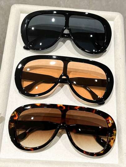 3pcs Women Advanced Sense Unique Double Beam Design Pilot Frame All-Season Street Style Stylish Futuristic Hot Girl Style Fashion Eyeglasses For Outdoor Casual Activities,Appointment Outfits,Bachelorette Party,Beach Accessories