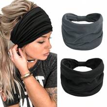 2 Packs Headbands For Women Boho Extra Wide5.5'' Black Head Bands African Knotted Non Slip Fashion Hair Band Stretch Yoga Workout Running Gym Hairbands Turban Bandana For Girls - Multicolor - View 10