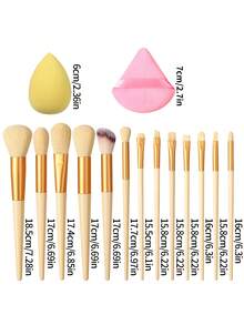 17pcs Makeup Brush Set For Beginners, Soft Hair Eye Shadow Brush, Powder Brush, Blush Brush With Makeup Sponge, Complete Makeup Tools - Yellow - View 9