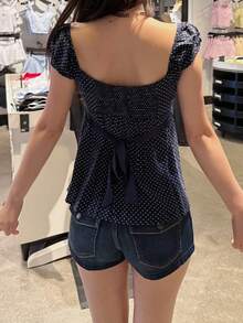 Tops De Mujeres For Going Out Cap Short Sleeve Scoop Neck Tees Dots Print  Pelpum Top Shirt Harajuku Vintage Clothes Y2K Loungewear - 藍色 - 查看 3