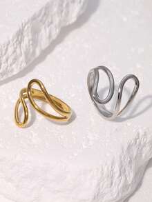 1枚时尚简约小众高端镀层不锈钢几何线条开口戒指，适合女性日常、派对和约会佩戴。 - 彩色 - 查看 1