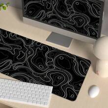 Alfombrilla de ratón grande con mapa topográfico en blanco y negro - Alfombrilla de ratón extendida con contorno, gran almohadilla para teclado, fácil de limpiar, alfombrilla de escritorio lavable con base de goma antideslizante, bordes cosidos con precisión, regalo de alfombrilla de ratón, protector de escritorio - A - Ver 6