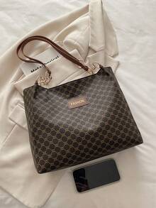 休闲通勤大容量时尚复古女式手提包，多功能高品质新款单肩包 - 咖啡 - 查看 9