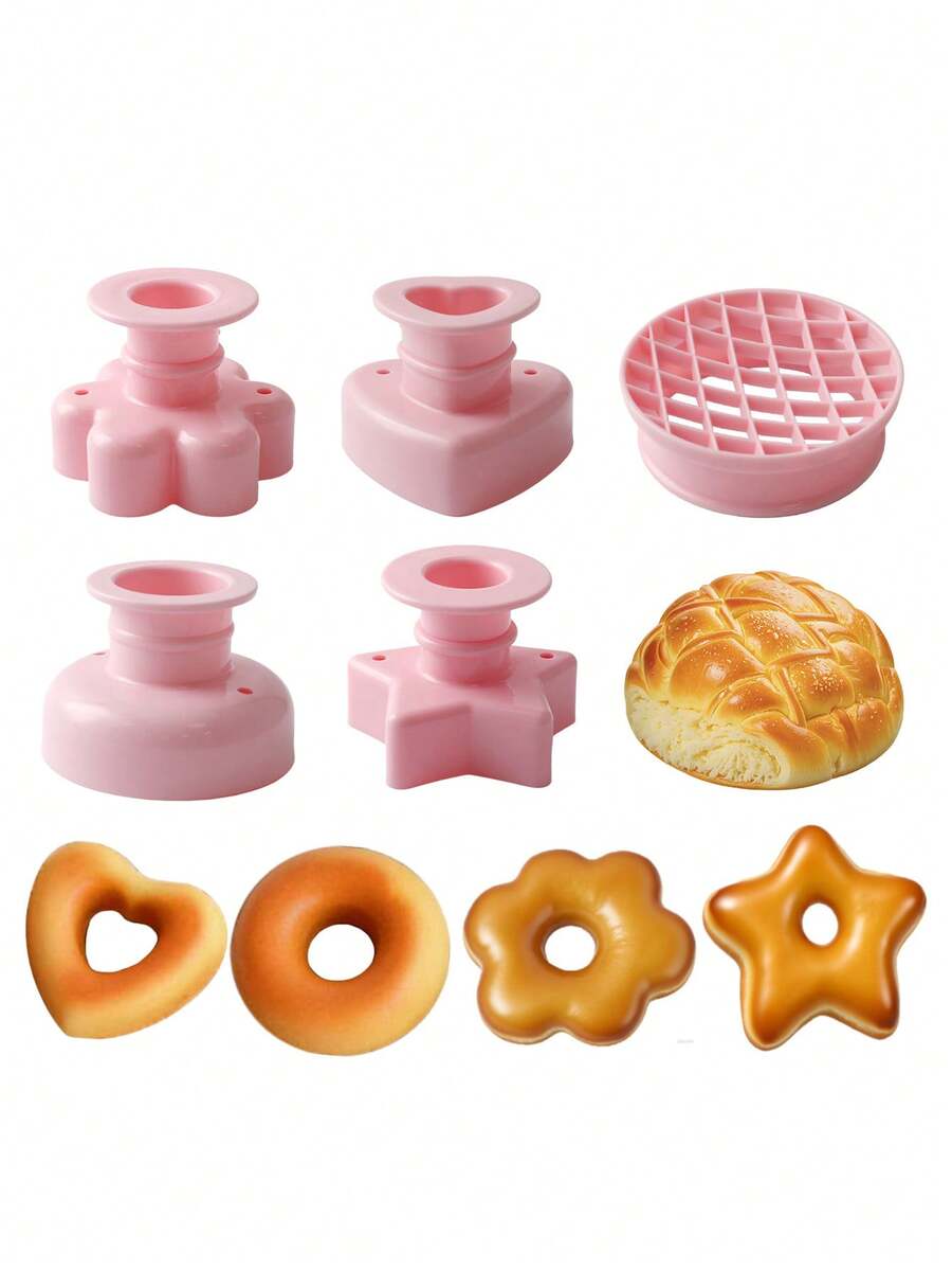 1套5件套可爱甜甜圈造型饼干模具，PP塑料材质，易脱模，儿童DIY饼干模具，包含心形、圆形、花朵、星星、菠萝图案，烘焙工具，甜甜圈镂空印章，适合情人节、婚礼、生日派对等场合 - 彩色 - 查看 1