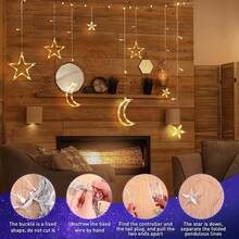 Star Moon Curtain String Lights,126 LED Romantic Star Moon Curtain String Lights With 8 Modes,Battery Powered (Not Included) String Night Lights - Multicolor - View 8
