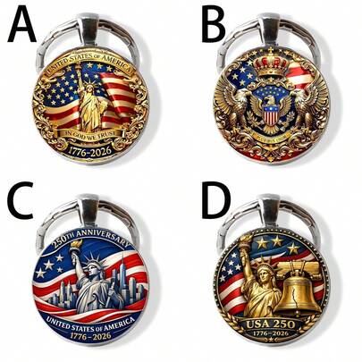 סט מתנה של מחזיקי מפתחות מזכוכית פטריוטית - תליון זיכרון דו-ממדי לציון 250 שנה לארה"ב, מושלם לוותיקים, חובבי היסטוריה ופטריוטים ב-4 ביולי 2026