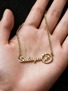 12 Zodiac Sign Custom Name Necklace For Women 18K Gold Plated Stainless Steel Necklaces Zodiac-Style Name Charm Customized Jewelry Daily Wear - Multicolor - View 4