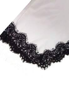 Đầm ngang gối thanh lịch, không tay, hở lưng, dành cho nữ, thiết kế bất đối xứng, chi tiết ren tương phản, vải dệt, không co giãn, khóa kéo bên hông. - Đen và trắng - Xem 6