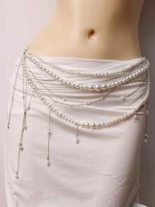 1件 时尚奢华休闲优雅精致独特轻盈珍珠多层流苏腰链，女士度假休闲饰品 - 彩色 - 查看 3