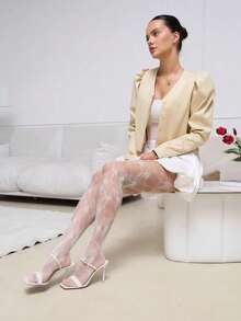 1 Pair Plus Size Women's Fishnet Tights, French Vintage Rose Lace Jacquard Stockings, Sexy Elegant Punk Style Fishnet Pantyhose, Suitable For Parties, Galas, And Formal Events - White - View 2