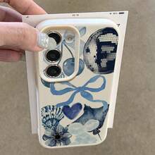 1个TPU材质清新蓝调樱桃蝴蝶结拼接图案时尚手机壳，兼容三星A05s、A12、A13、A14、A14 4G、A15、A21s、A23、A25、A32、A32 5G、A34、A35、A50s、A51、A52、A53、A54、A55、A71、A72、A73、S10、S20 FE、S20 Ultra、S21 Ultra、S22、S22 Plus、S23、S24、红米10C、12C、Note 10、11、12、13、Pro Plus、Note 8、9 Pro，全方位保护软壳手机壳 - 白色 - 查看 4