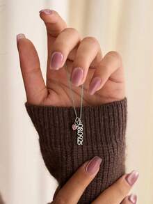 1pc Customized Heart-Shaped Vertical Hanging Name Necklace, Women's Stainless Steel Gold Letter Personalized Birthday Gift - Multicolor - View 9