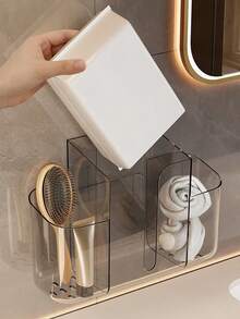 1pc Bathroom Tissue Paper Holder, Transparent Wall-Mounted Storage Box, Multifunctional Rack Without Drilling - Multicolor - View 9