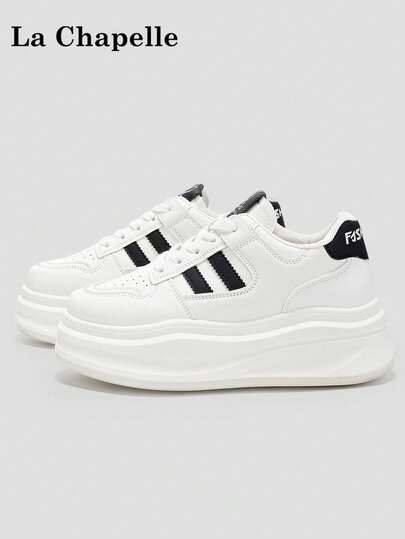 1双 La Chapelle 女士厚底系带软底休闲鞋，低帮户外平底鞋，圆头低跟防滑纯色优雅软底徒步鞋，适合学生毕业照穿着，女士低帮皮质运动滑板鞋