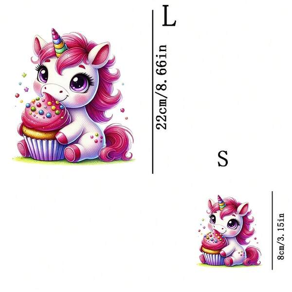 1pc/2pcs/3pcs Unicorn Cake Print Heat Transfer Stickers, DIY Iron-On Patches, Suitable For T-Shirt Making, Pillow Decor, Backpack, Cushion, Pants, Sofa Cover, Waterproof & Fade-Resistant