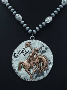 1件 Artsy Natural GIDD UP 双色豹纹吊坠串珠项链 - 復古銀色 - 查看 17