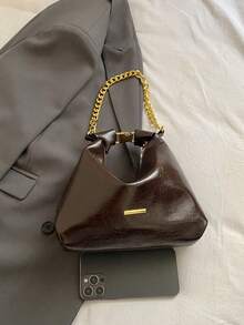 Hollow Straw Woven PU Patchwork Mini Underarm Bag With Star Pendant Detachable Leather Shoulder Strap Zipper Closure Women's Crossbody Small Bag - Coffee Brown - View 4