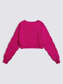 Suéter corto con hombros caídos de punto acanalado de color sólido para mujer, adecuado para viajar y tener citas. - Rosa Fucsia - Ver 3