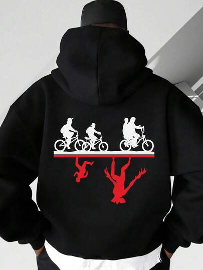 Stranger ThingX EDDIE MUNSON EDITION TV-FILMKOLLEKTION ORIGINAL PREMIUMKLASSAD SVART TRÄBOMULLSHUVTROVA Herrluvtröja med sportdetaljer, vardagskläder med Stranger-bokstäver, pullover, bekvämt tyg, tryckt tröja, långärmad tröja med huva