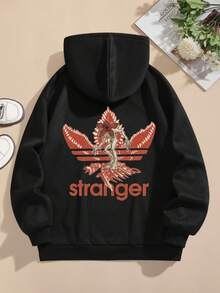 Grafik-Muster Hoodie mit Kordelzug, lässiger Kapuzenpullover für Frauen im Winter und Herbst - Schwarz - Übersicht 7