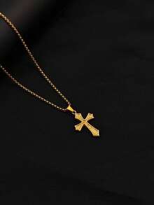 1pc New Fashionable Stainless Steel Titanium Steel Men's Cross Pendant Necklace, Suitable For Daily Wear And As A Gift - Yellow Gold - View 4