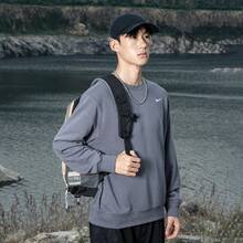 Nike French Terry Embroidered Casual, Versatile, Comfortable, And Durable Pullover Crewneck Sweatshirt, Unisex. - Dark Grey - View 3