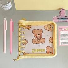 1pc A7 Plaid Transparent Loose Leaf Zipper Bag, Animal Cartoon Pattern, PVC Zipper Binder Folder, Zipper Budget Binder Cover, Suitable For Cash Envelope System, Photo Card Album, Journal Planner, Planner, Photo Card Planning Diary Album - A7 - View 6