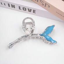 1个美人鱼尾巴金属发爪夹，饰有闪光珐琅和珍珠，优雅银色发饰，非常适合海滩派对、婚礼和情人节。 - 銀色 - 查看 8