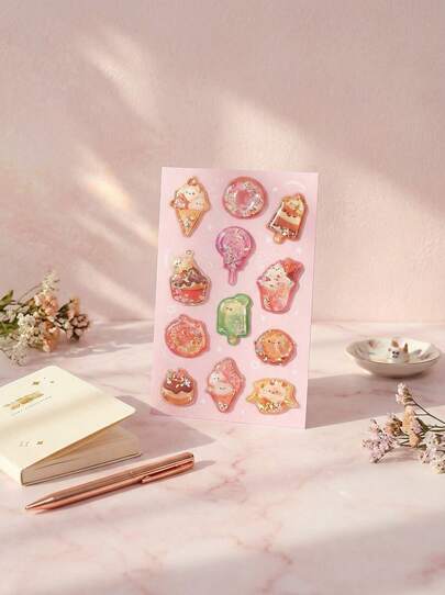POKOJA LAND 3 Styles Cute Cartoon Glitter 3D Bubble Stickers, Suitable For Decorating Desserts, Food And Beverage Handles, Adorable Pink Booklet Decorations, Phone Case Accents, DIY Materials, Durable High-Quality Stationery, And Birthday Or Party Gifts For Friends, Applicable To Girls' Notebooks, Phone Cases, Cups, Etc. Fun And Cost-Effective Decorative Stickers