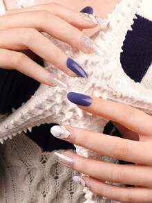 一盒20片装，天然持久经典情人节DIY简约多色设计蓝山美甲凝胶贴纸，UV固化美甲凝胶贴纸，易于佩戴和卸除 - 彩色 - 查看 5