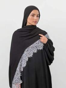 1 Stück Mitternachts-Spitze Modal Hidschab Schal, Boho Muslimische Frauen leichter Viskose Voile Schal, modischer Kopftuch geeignet für den täglichen Gebrauch und alle Jahreszeiten - Verschiedenfarbig - Übersicht 10
