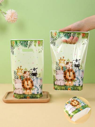 50pcs Jungle Animal Gift Bag Candy Bag, Jungle Animal Vehicles Patterned Gift Wrap Bags, Birthday Party Favor Decoration Bag, Wedding Party Favor Wrapping Supplies, Jungle Animal Birthday Gift Wrapping Candy Bag, Jungle Animal Decorative Bags, Babe Shower Decoration, Birthday Decoration, Party Favor, Birthday Gift