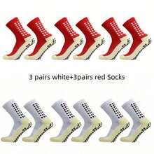 6 Pair Of Unisex Anti Odor & Sweat Absorption Crew Grip Socks With Anti Slip Silicone Thicken Bottom Tubesocks For Football Soccer Basketball Tennis Cycling - 3 đôi màu đỏ + 3 đôi màu trắng - Xem 7