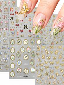 1 Sheet Gold Butterfly Bow Nail Art Stickers Adhesive Sliders DIY Monn Sun Flower Nails Polish Manicure Sticker Decals Nail Supplies - Multicolor - View 1