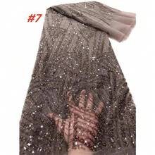 Premium African Sequin Embroidered Lace Fabric, High Quality Nigerian Wedding Bride Embroidered French Net Lace Fabric For Sewing - A - View 8