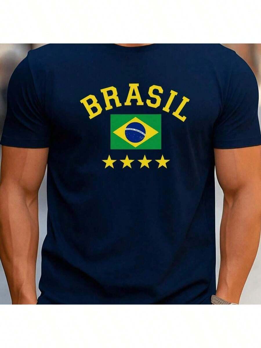 Men's T-Shirt Brazil National Team Retro Tetra Shirt 100% Cotton New Release Basic Brazil Casual World Cup - Màu xanh hải quân - Xem 1